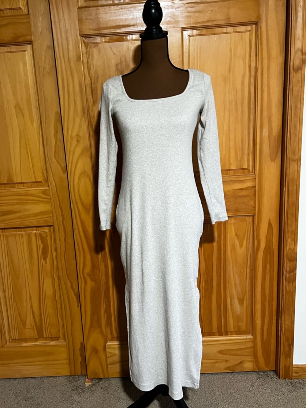 Old Navy Ribbed Oatmeal Square Neck Long Sleeve Maxi Dress